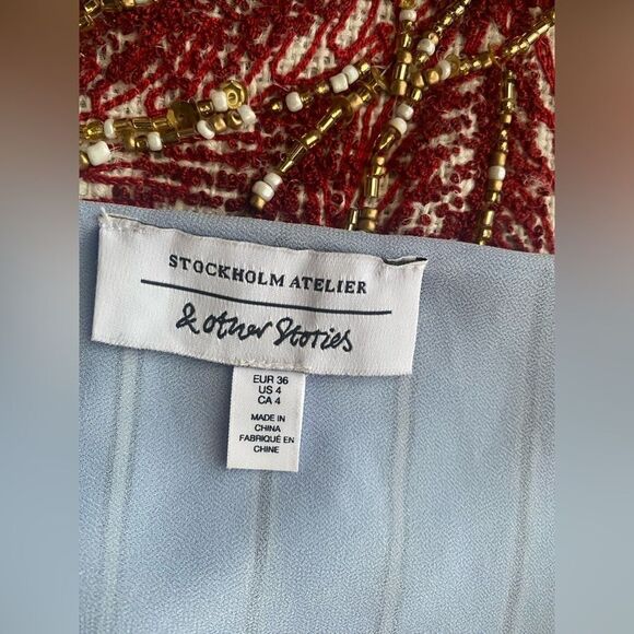 & OTHER STORIES Viscose Square Neck Midaxi Dress Blue Stripes Sz 4 Sleeveless - Picture 6 of 12